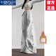 莫代爾星星印花休閑直筒衛褲女2025秋冬季新款學(xué)生寬松加絨加厚運動(dòng)褲 白灰色 加絨 XL 110-120斤