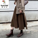 啄木鳥(niǎo)2026年秋冬季新款毛呢半身裙女大m碼咖色高腰傘裙百褶a字長(cháng)裙 咖啡色 2XL 【建議128-145斤】