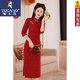 啄木鳥敬酒服新娘旗袍長(zhǎng)袖23新款長(zhǎng)款回門服感結(jié)婚訂婚禮服連衣裙 紅色 L