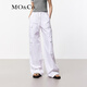 MO&Co.夏高腰工裝口袋直筒闊腿褲休閑褲摩安珂 漂白色 M 165