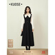 闊色（kuose）小香風(fēng)黑色長(cháng)袖針織連衣裙女秋冬半高領(lǐng)毛衣a字收腰長(cháng)裙 黑色8029 S