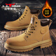 公牛世家馬丁靴男秋冬新款加絨保暖大黃靴復古潮流工裝鞋戶(hù)外登山靴子男