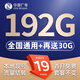 中國(guó)廣電流量卡手機(jī)卡無(wú)合約5G全國(guó)通用不限速流量結(jié)轉(zhuǎn)低月租本地卡廣電流量卡電話卡 本地卡-19元192G+30G 流量結(jié)轉(zhuǎn) 無(wú)合約
