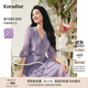 珂萊蒂爾2025七分袖連衣裙女氣質(zhì)收腰中長(cháng)裙百褶裙 淡紫 M
