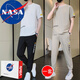 NASA RHUDE夏天T恤套裝男潮流男士休閑短袖套裝男t恤套裝男夏季衣服男夏裝 卡其(長褲+短袖) XL (推薦體重130-145斤)