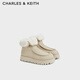 CHARLES&KEITH加絨翻毛領(lǐng)厚底短筒雪地靴生日禮物女CK1-90920151Beige米色36