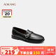 奧康（Aokang）女鞋2025春季樂(lè )福鞋優(yōu)雅英倫風(fēng)一腳蹬懶人鞋舒適平底鞋黑色38碼