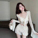 巧丂比基尼游泳衣女性感三件套裝網(wǎng)紅新同款沙灘泡溫泉小胸聚攏鋼托 白色比基尼三件套【80斤-120斤】