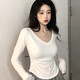 花語(yǔ)志長(cháng)袖t恤女士打底衫可外穿內搭洋氣2025新款白色上衣春夏款辣妹 V領(lǐng)弧底長(cháng)袖T恤【白色】 L 【建議105-120斤】