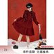紫涵（ZIHAN）國風(fēng)賀歲連衣裙國潮少女蝴蝶結盤(pán)扣A字甜美連衣裙 復古紅 L