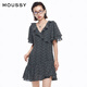 moussy 女裝新品V領荷葉邊茶歇裙碎花連衣裙女028HSZ30-1811 025花紋黑色 S 00001