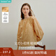 茵曼（INMAN）2025秋冬女裝新款100棉復古綁帶刺繡襯衫休閑蝙蝠袖襯衣上衣 秋日黃 L