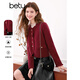百圖betu女裝2025春季新款毛衣小香風(fēng)流蘇邊百搭針織開(kāi)衫女2501T14 紅色 S