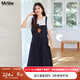 MsShe【假兩件仿牛仔連衣裙】大碼女裝2025夏季胖mm巨顯瘦a字裙子 藏青藍色現貨 3XL
