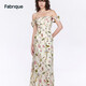 Fabrique【郁花園】5A級桑蠶絲落肩兩穿印花連衣裙女夏季新款 草綠 S