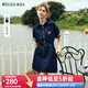 Olrain歐芮兒法式牛仔連衣裙女夏新款復(fù)古收腰小個(gè)子愛(ài)心刺繡裙子 牛仔藍(lán) XL