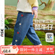 ASK JUNIOR女童褲子秋裝新品小童草莓花朵繡花邊休閑百搭牛仔防蚊褲