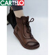 卡帝樂(lè )鱷魚(yú)（CARTELO）真牛皮踝靴平底短靴女?huà)寢屝瑥凸篷R丁靴民族風(fēng)單靴女秋冬新品皮靴 深棕色單里 37