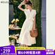 Olrain歐芮兒法式連衣裙女夏季新款氣質(zhì)設計感顯瘦中長(cháng)款裙子 杏色 M