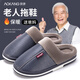 奧康（Aokang）老人PU皮防水棉拖鞋男士秋冬季居家用大碼防滑保暖毛絨拖鞋女冬天 藏青 48-49 【適合47-48碼】