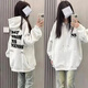 燦圖美式潮流連帽衛(wèi)衣女秋冬季寬松顯瘦加絨上衣服休閑簡約小個子外套 白灰色（常規(guī)款） L