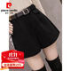 皮爾卡丹（pierre cardin）黑色毛呢短褲女高腰2025新款秋冬加厚闊腿褲百搭顯瘦a字靴褲潮ins 黑色 XL 120-140斤