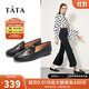 他她（TATA）方頭樂(lè )福鞋女休閑平底一腳蹬小皮鞋女單鞋春秋款FLC22AM4 黑色 39