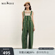 謎底背帶褲女士夏季新品復(fù)古文藝風(fēng)寬松直筒長褲242MK0618 松柏綠條 L