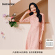 珂萊蒂爾[瑰麗小蠻腰]通勤圓領(lǐng)法式優(yōu)雅蕾絲連衣裙 淡紅 M