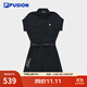斐樂(lè )（FILA） FUSION斐樂(lè )潮牌梭織連體褲女夏時(shí)尚襯衫領(lǐng)短袖連體短褲 深黑-BK S