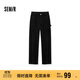森馬（Semir）休閑褲女冬純棉燈芯絨半松緊腰打褶寬松闊腿褲工裝褲101724127004
