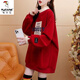 啄木鳥(niǎo)假兩件衛衣女中長(cháng)款秋冬2025新款大I碼胖m200斤寬松加絨加厚上衣 紅色加絨加復不起球 M碼建議80-100斤