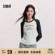 森馬（Semir）長(cháng)袖T恤女拼色插肩袖小狗套頭衫鹽系潮冬季抓毛衣服101724101010