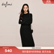 伊芙麗（eifini）蔣欣代言可機洗基礎百搭羊毛加厚保暖長(cháng)款連衣裙女冬裝新款裙子 黑色 M 160/84A