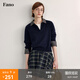 fano studios范洛Fano 經典老錢風羊毛假兩件格紋拼接設計感polo毛衣女秋季 藏青色 S