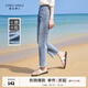 秋水伊人簡(jiǎn)約中高腰通勤百搭牛仔褲夏季新款女裝顯瘦褲子 藍色 M