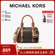 MICHAEL KORS禮物輕奢MK女包BEDFORD老花單肩斜挎波士頓桶包 迷你 深棕/橡果棕