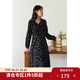 獨束大碼女裝法式甜美V領(lǐng)碎花連衣裙女春裝新款微胖mm顯瘦茶歇裙 黑底棕花 L (尺碼：2)
