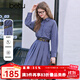 百圖betu女裝2025春季新款連衣裙翻領格子腰帶收腰連衣裙裙子2502T75 藍色 M