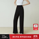 范思藍恩23FS11056黑色寬松直筒褲女春秋高腰休閑褲垂感拖地褲子 黑色 L