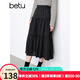 百圖betu女裝2025春季新款半身裙高腰寬松燙鉆中長款 裙子女2501T55 黑色 M