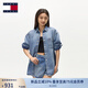TOMMY JEANS25新款春夏女裝萊賽爾混紡復古寬松落肩牛仔襯衣襯衫外套20365 牛仔藍1AB M