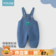 優(yōu)奇寶寶背帶褲秋冬加絨外穿嬰幼兒連體罩褲保暖護肚冬季兒童牛仔棉褲 萌小蛙【加絨】 90cm