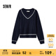 森馬（Semir）森柔|毛衣女冬季絞花提花寬松V領(lǐng)上衣潮流時(shí)尚慵懶風(fēng)疊穿毛衫 藍色調00388 L