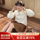 森女部落原創(chuàng  )甜美蕾絲寬松娃娃領(lǐng)長(cháng)袖襯衫女新款秋冬女裝 杏色（單件） L