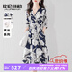 拉倫菲韻意式高端品牌 真絲連衣裙女2025夏季新款氣質(zhì)顯瘦桑蠶絲印花長(cháng)裙 藏青底花 2XL 【120-130斤】