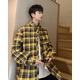 Shelley Jones港風(fēng)chic格子襯衫男生長(cháng)袖日系原宿風(fēng)復古潮牌寬松百搭襯衣送男友 C2160黃咖格 XL [建議125-145斤]