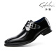 沙馳日系2025新款尖頭真皮商務(wù)正裝皮鞋男紳士青少年辦公婚禮單鞋潮流 黑色 貨號1229-2 39