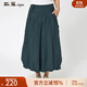 斯琴夏季熟女捏褶明線(xiàn)裝飾輕柔寬松純棉裙褲 七分裙褲11XK021 綠色 L