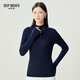 深呼吸女裝3D天衣無(wú)縫 煙管領(lǐng)長(cháng)袖可機洗純羊毛打底針織衫女A301583 藏藍 M (3)